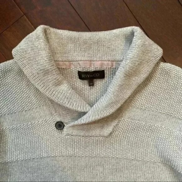 RW&CO Men’s Sweater Pullover Shawl Collar Cotton Textured Knit Grey Small - Picture 14 of 14